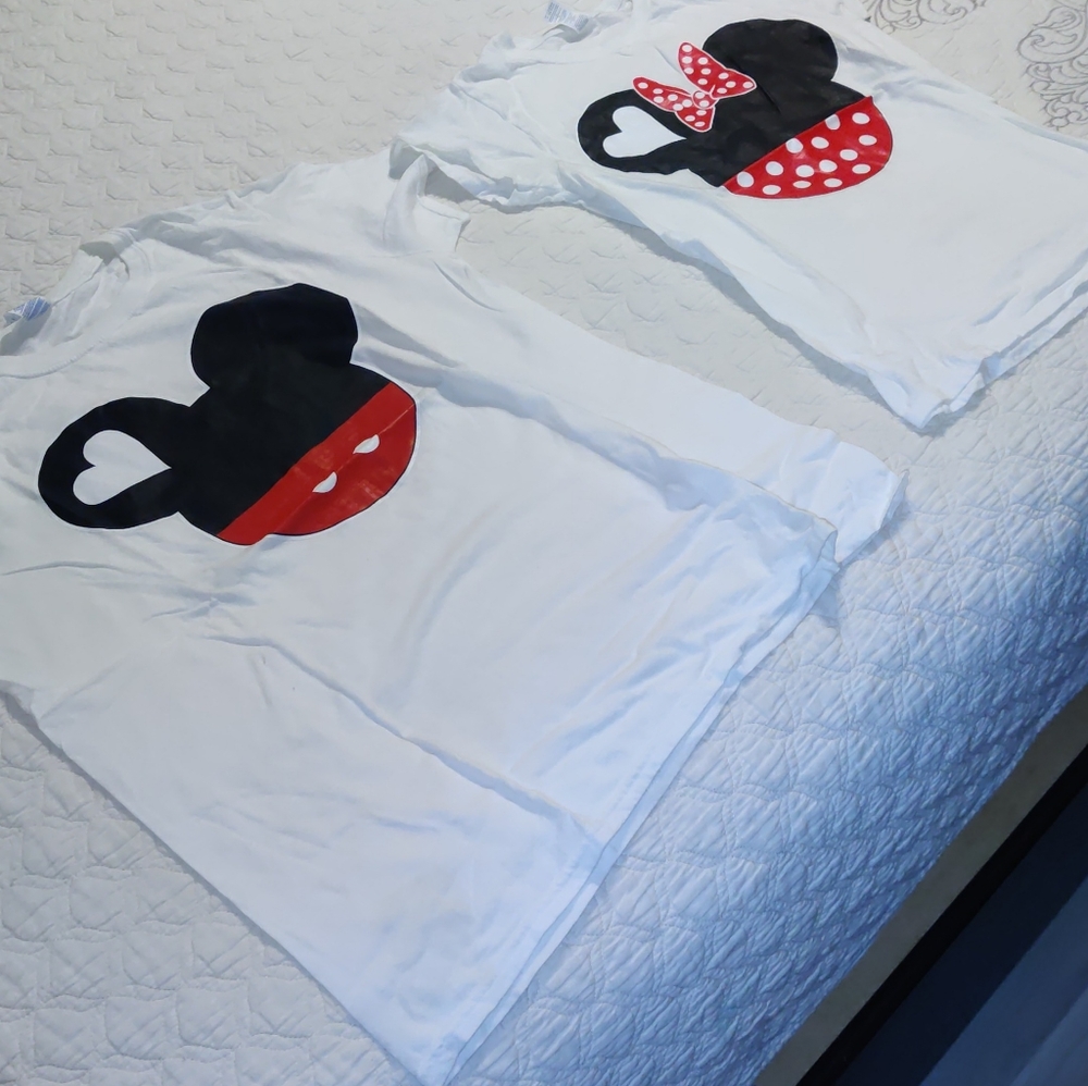 Mickey and Minnie mouse couple shirts, white